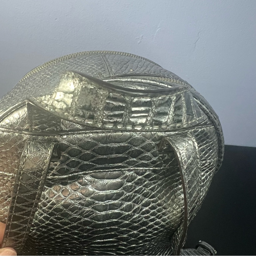 Michael Kors Rhea Silver Metallic Faux Snakeskin Python Embossed Backpack - Picture 7 of 17